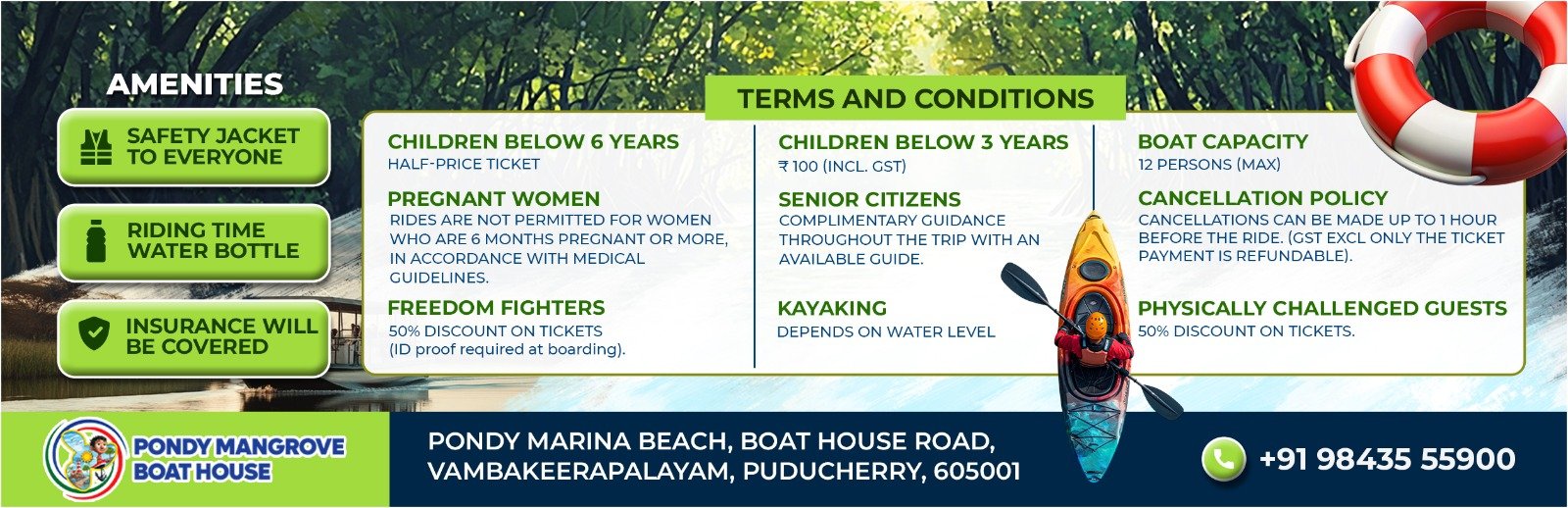 Pondy Mangrove Boat House Terms and conditions